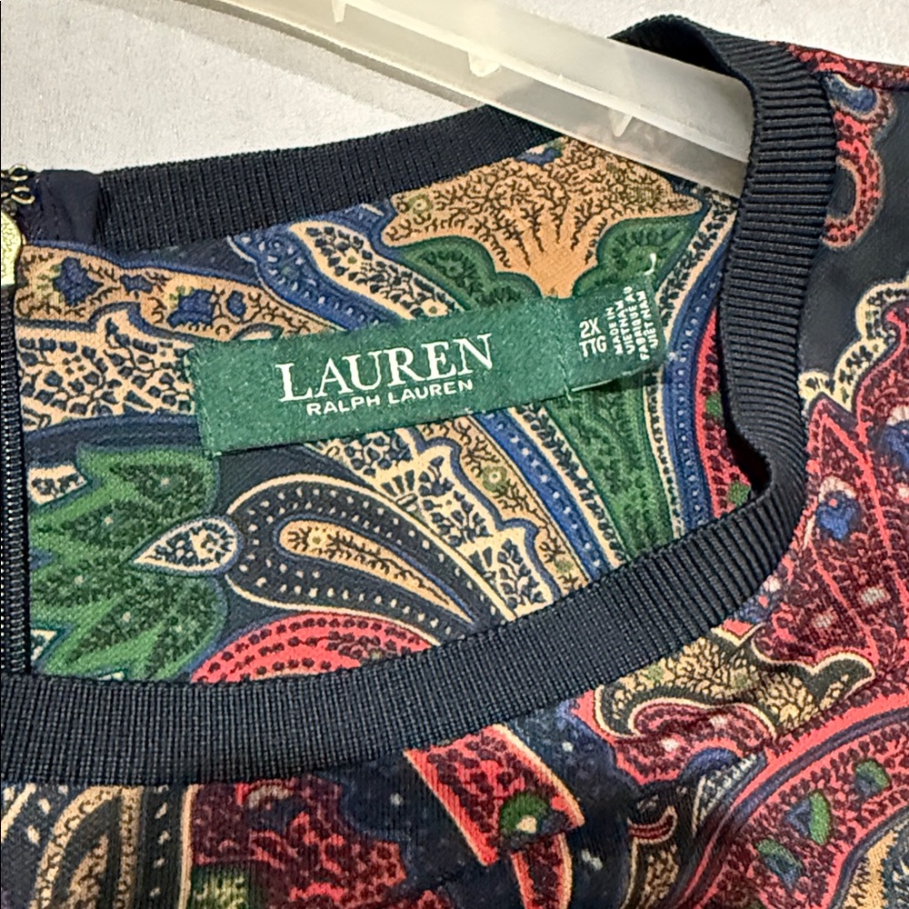 Ralph Lauren Blouse Multicolor Paisley Print Stretch Tee Double Extra Large - Picture 2 of 11